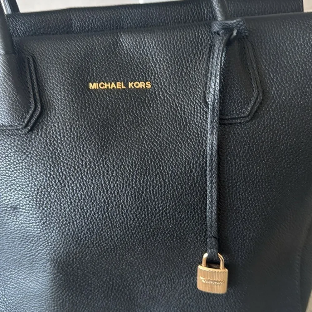 Michael Kors Mercer Large Satchel Black Leather Handbag Top Zip Closure Bag GUC - Picture 10 of 14